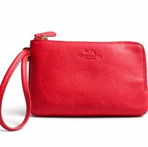 Coach Red Pebbled Leather Wristlet with Strap